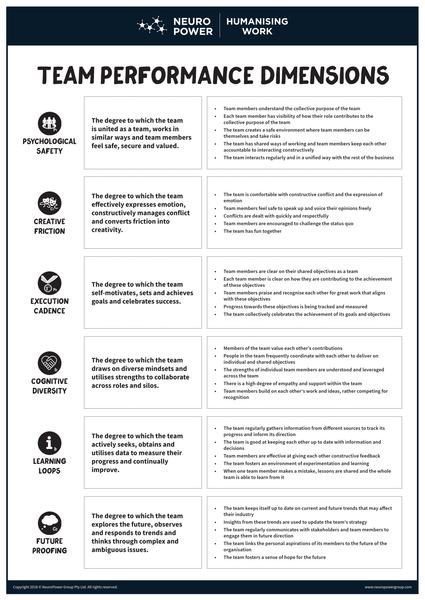 Team Performance Dimensions Canvas A0